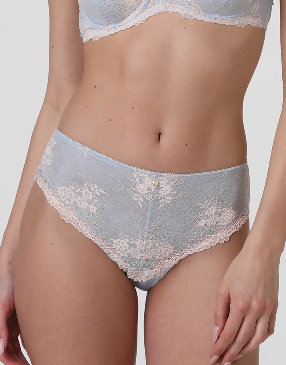 Slip alto midi Density Lace in pizzo e microfibra, azzurro
