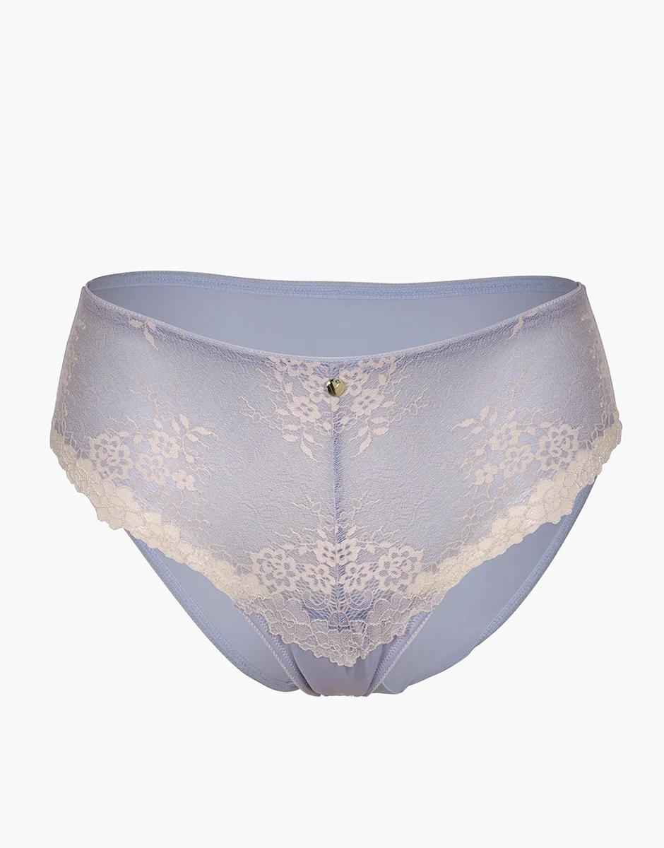 Slip alto midi Density Lace in pizzo e microfibra, azzurro - Image 5