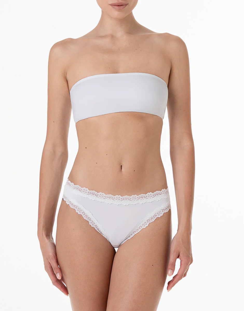 Slip Lacy Micro in microfibra con pizzo, bianco - Image 3