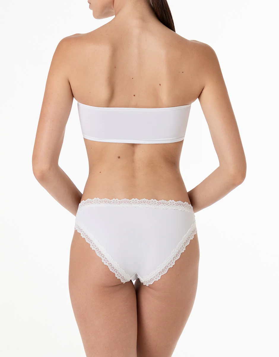 Slip Lacy Micro in microfibra con pizzo, bianco - Image 4