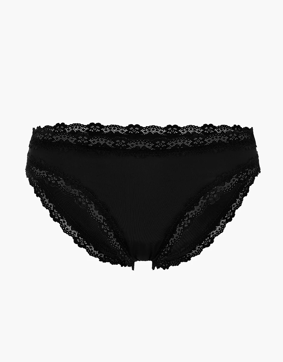 Slip Lacy Micro in microfibra con pizzo, nero - Image 5