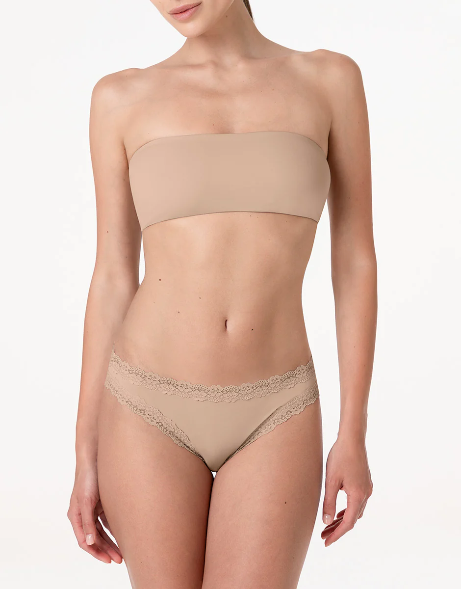 Slip Lacy Micro in microfibra con pizzo, nudo chiaro - Image 3