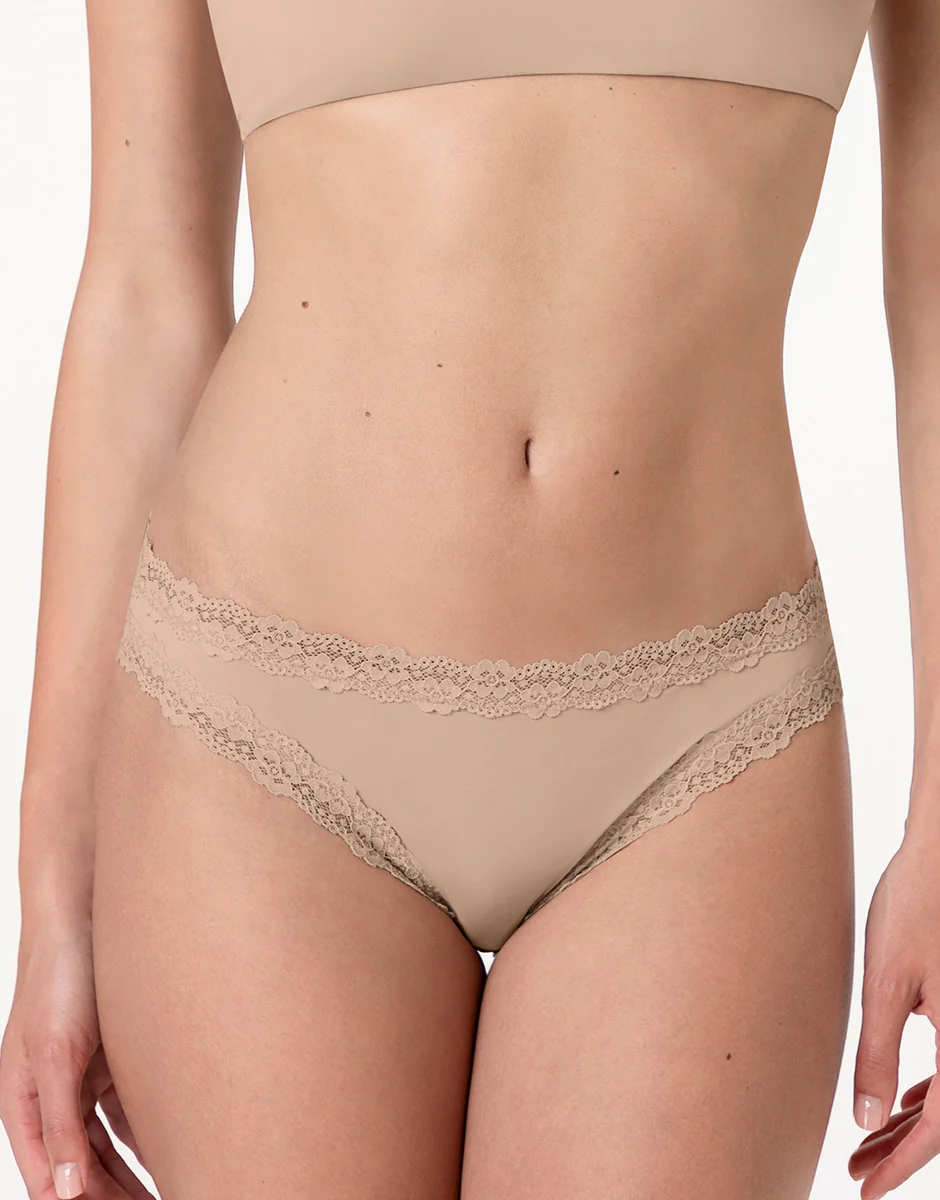 Slip Lacy Micro in microfibra con pizzo, nudo chiaro - Image 5