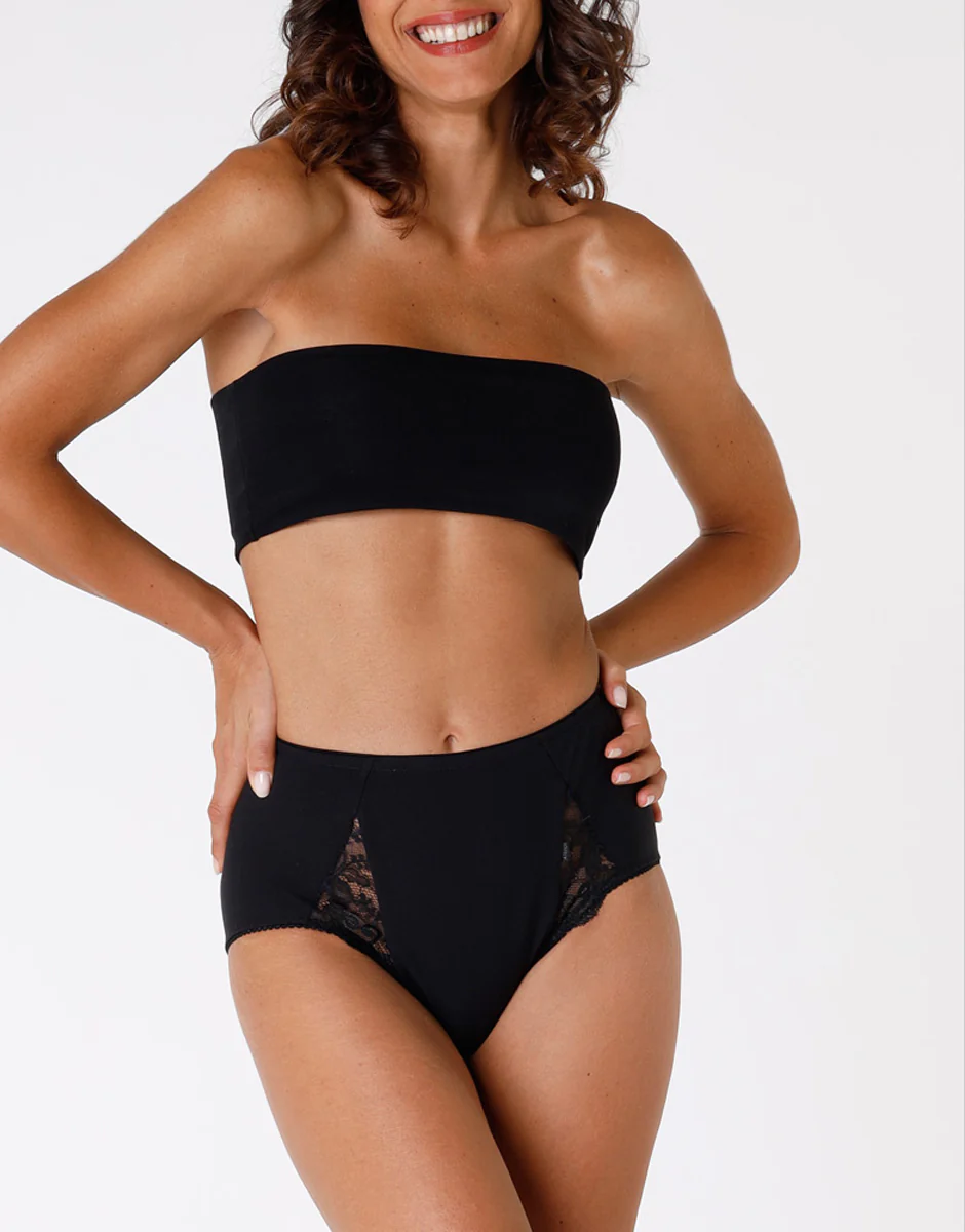 Slip maxi contenitivo Lovely Charme, nero in cotone elasticizzato con pizzo - Image 4