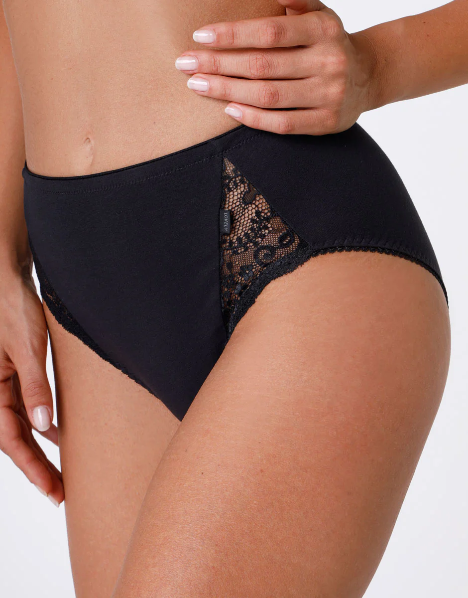 Slip midi Lovely Charme nero in cotone elasticizzato con pizzo - Image 6