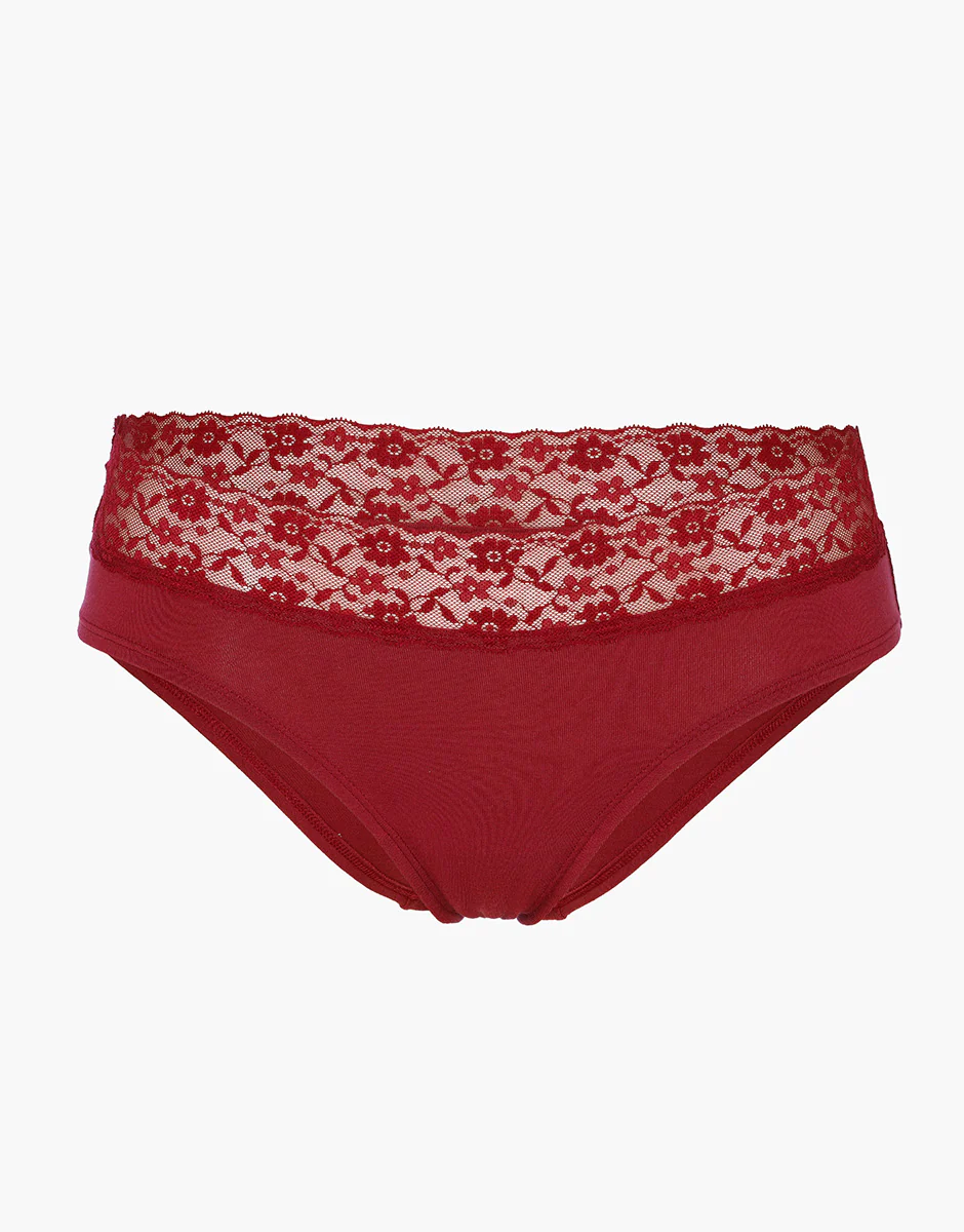 Slip Midi Table Panties in cotone e pizzo, rosso scuro - Image 3