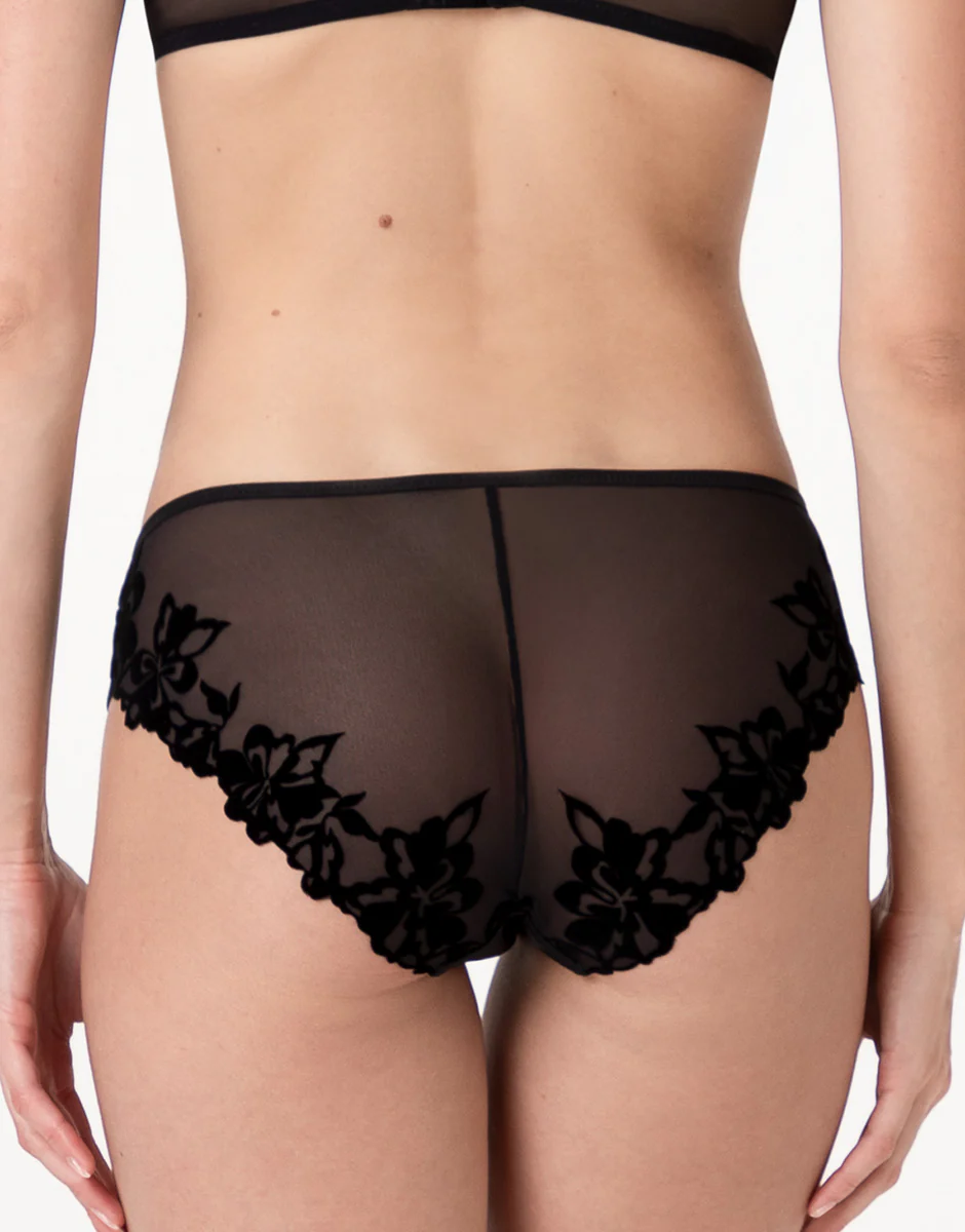 Slip Midi Velvet Embroidery in microfibra e tulle, nero - Image 2