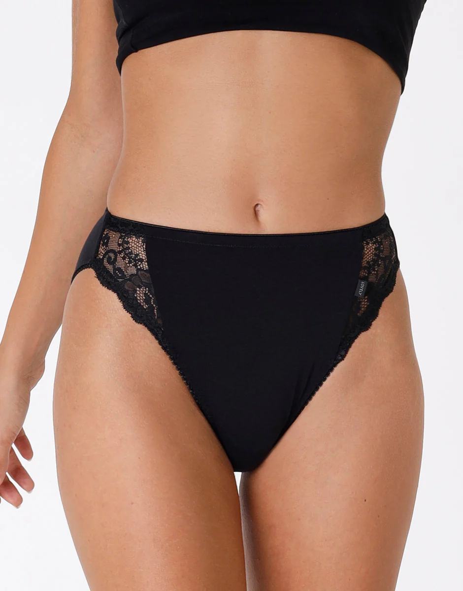 Slip mini sgambato Lovely charme nero in cotone elasticizzato con pizzo - Image 2