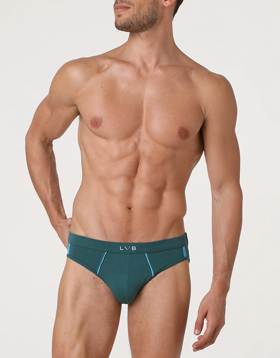 Slip Sporty Stretch Cotton, verde mediterraneo e turchese - Image 2