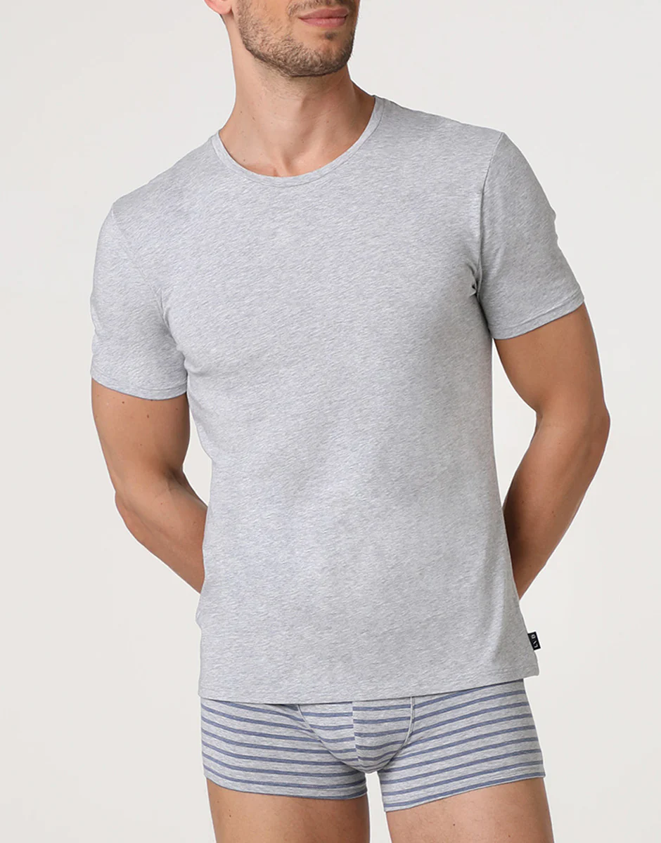 T-Shirt Girocollo Jacquard Cotton Modal, grigio melange