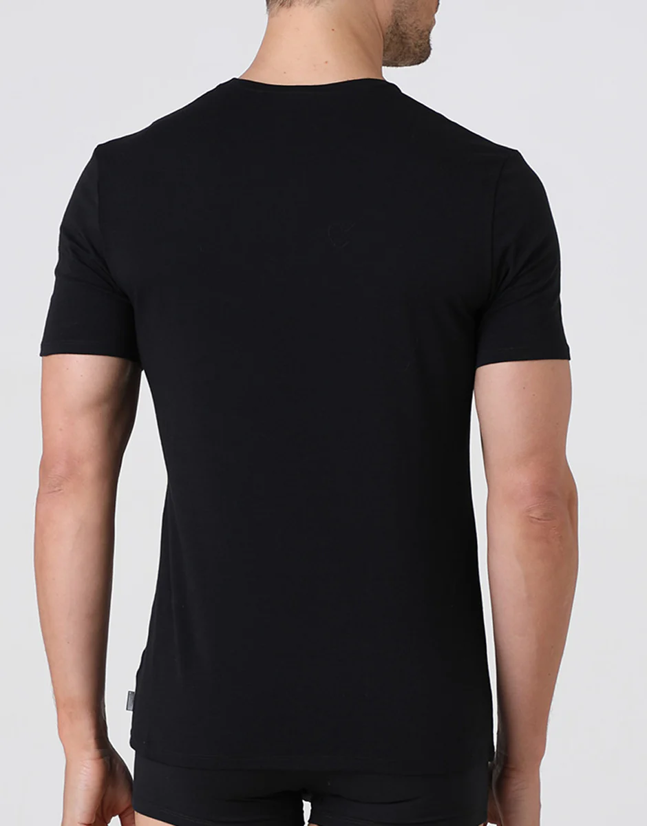 T-shirt girocollo Premium Cotton nero in cotone elasticizzato di alta qualità - Image 3