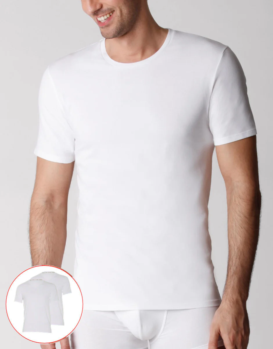T-shirt girocollo uomo in cotone biologico, confezione x2 bianco