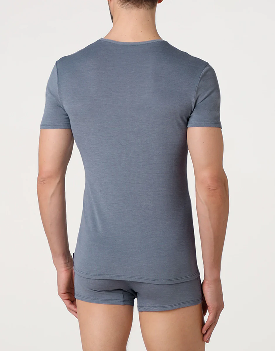 T-Shirt Scollo a V Piquet Micromodal, avio scuro - Image 2
