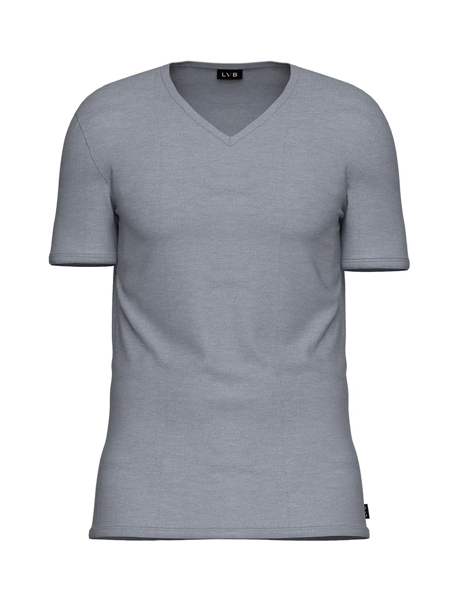 T-Shirt Scollo a V Piquet Micromodal, avio scuro - Image 3