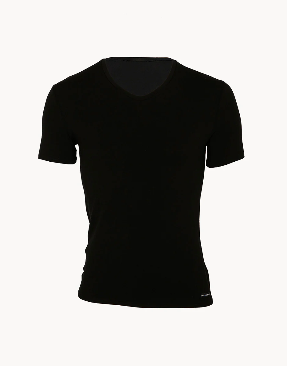 T-shirt uomo con scollo a v in micromodal, nera - Image 3