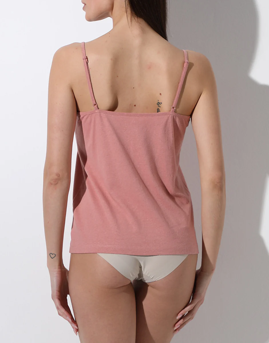 Top con scollo a V in cotone e lino, rosa polvere - Image 3