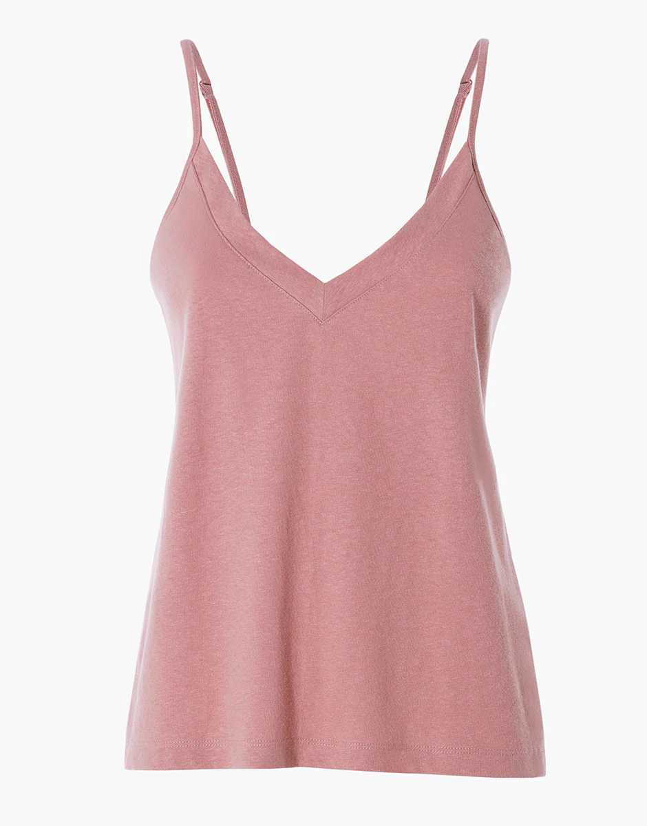 Top con scollo a V in cotone e lino, rosa polvere - Image 4