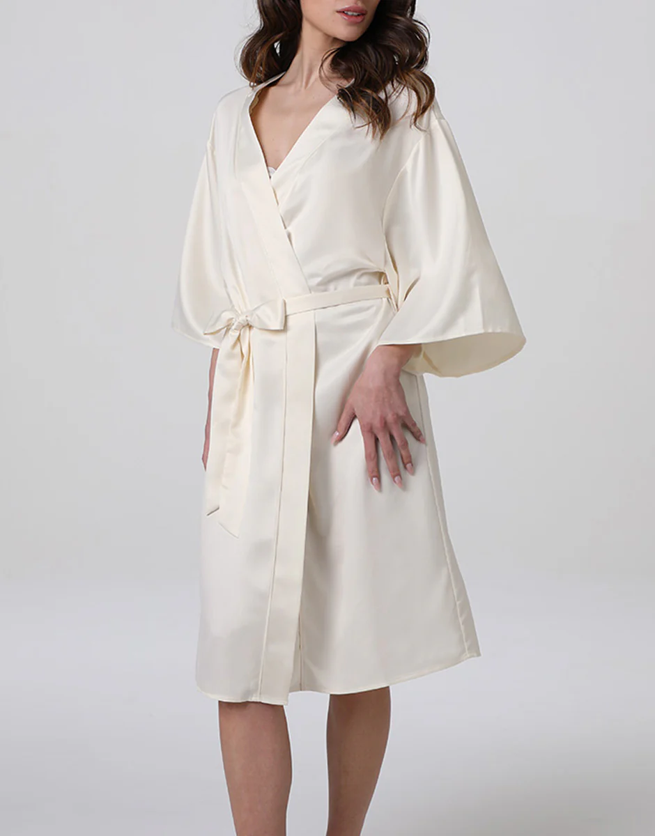 Vestaglia in Satin, bianco latte - Image 2
