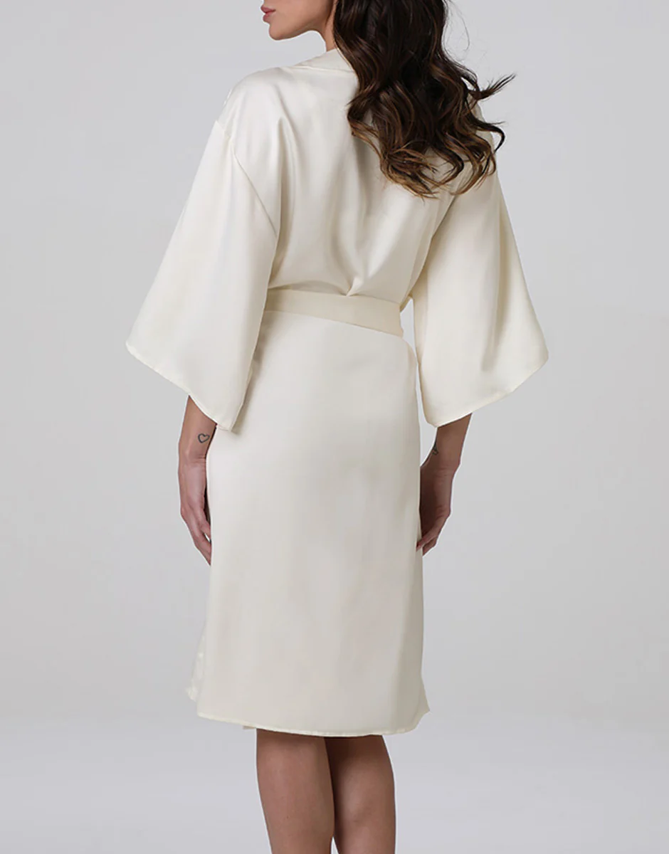 Vestaglia in Satin, bianco latte - Image 3
